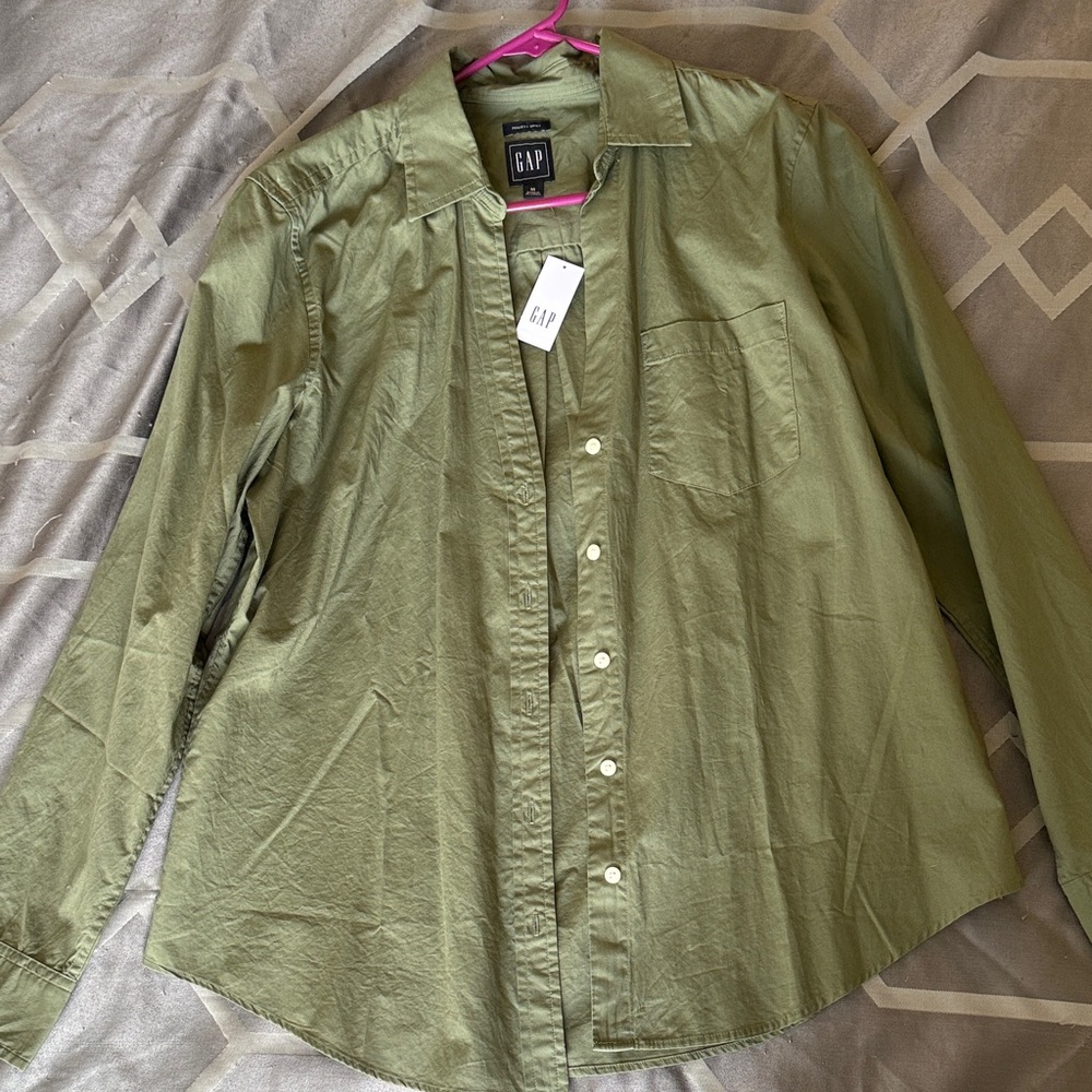 GAP Women’s Olive/Army Green Button Down Perfect Shirt 100% Cotton